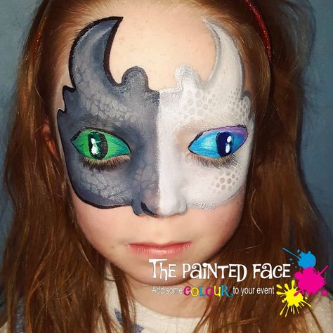 Night Fury vs Light Fury Toothless Dragon Face Paint, Light Fury Dragon, Dragon Face Painting, Dragon Makeup, Painting Dragon, Face Painting For Boys, Night Fury Dragon, Dragon Face, Light Fury