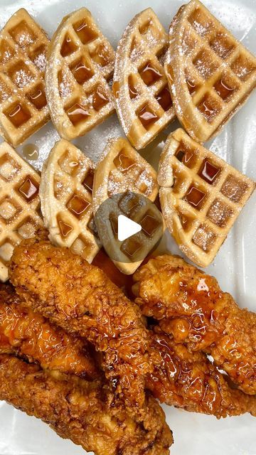 Taste of Rays on Instagram: "Waffles and Hot Honey Chicken Tenders Tutorial. Be sure to save this reel for later! Who wants a taste? 🧇🍯 

**I also added 2 large TBSP of cornstarch to the flour! (So they can be a lil more crispy) 
-
-
#sweetandspicy #waffles #breakfastideas #miamifoodie #goldenchicken #chickentenders #quickandeasyrecipes" Chicken And Waffles Recipe Easy, Hot Honey Chicken Tenders, Chicken And Waffles Recipe, Honey Chicken Tenders, Hot Honey Chicken, Golden Chicken, Waffles Recipe, Hot Honey, Honey Chicken