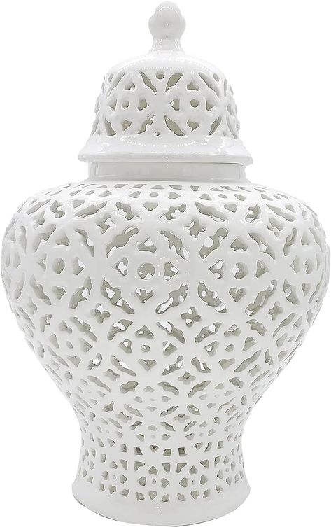 "Transform your living space with the timeless elegance of the Galt International 19.5” Lattice Ginger Jar with Lid. Crafted to perfection, this stunning piece features intricate Mediterranean-inspired lattice work that adds a touch of sophistication to any room. Whether displayed in your living room as a focal point or gracing your kitchen with its charm, its 19.5” height ensures it stands out beautifully. #paidad Kitchen Vignettes, Pink Ginger, Living Room And Kitchen, Home Goods Store, A&b Home, Lattice Pattern, Beautiful Centerpieces, Ginger Jar, Tall Vases