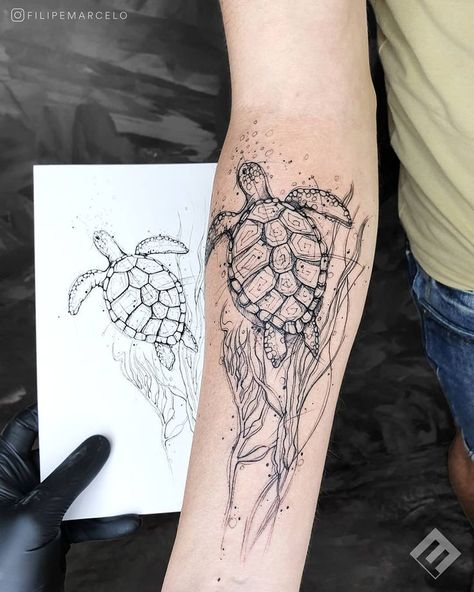 Large Inner Forearm Tattoo Women, Turtle And Octopus Tattoo, Sea Tattoo Sleeve Women, Sea Turtle Coral Reef Tattoo, Turtle And Jellyfish Tattoo, Turtle Tattoo Forearm, Turtle Hip Tattoo, Turtle Hand Tattoo, Turtle Thigh Tattoo