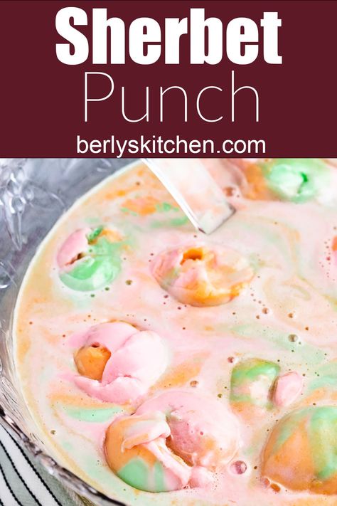 This non-alcoholic sherbet punch recipe made with ice cream and rainbow sherbet. It perfect for your next party or baby shower. Sherbet Ice Cream Punch, Rainbow Sherbet Punch Recipes, Sherbet Punch Recipes Non Alcoholic, Punch Recipes Non Alcoholic With Sherbet, Punch Recipes For Baby Shower Easy, Baby Shower Punch For Girl, Ice Cream Punch Recipes, Sugar Free Punch Recipes, Bridal Shower Punch Non Alcoholic