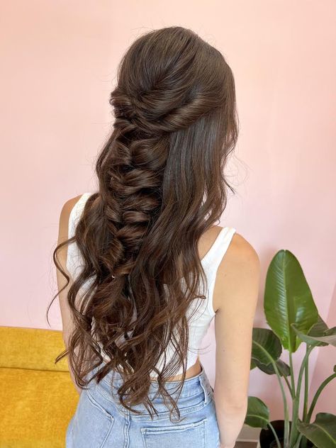 Boho Wedding Hair Brown, Boho Brunette Hair, Half Up Braided Hair, Wedding Hair Brunette, Brunette Bride, Ball Hair, Elopement Shoot, Boho Bridal Hair, Boho Hairstyle