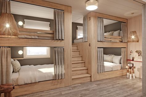 Gömda Rum, Bunk Room Ideas, Bunk Bed Rooms, Hostels Design, Bunk Beds Built In, Built In Bunks, Bunk Rooms, Bunk Bed Designs, Bunk House