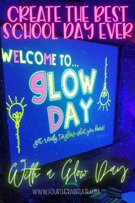 100 Days Of School Glow Stick, Glow Notes For Students, Theme Days Elementary School, Reading Glow Party, Prek Fundraiser Ideas, Fun School Wide Activities, Theme Days For Elementary School, Glow Party Ideas For Classroom, Glow Day Classroom Games