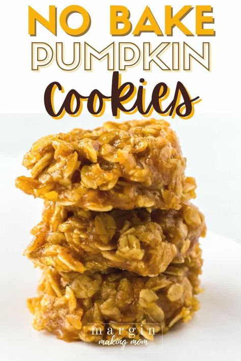 These no bake cookies are full of pumpkin spice flavor, making them the perfect easy dessert for fall. The nut-free recipe is one you'll want to make again and again! Pumpkin Oatmeal No Bake Cookies, No Bake Pumpkin Cookies Oatmeal, Fall No Bake Cookies, Pumpkin Spice No Bake Cookies, Easy No Bake Pumpkin Desserts, Fall No Bake Treats, Halloween No Bake Cookies, No Bake Fall Treats, No Bake Pumpkin Cookies