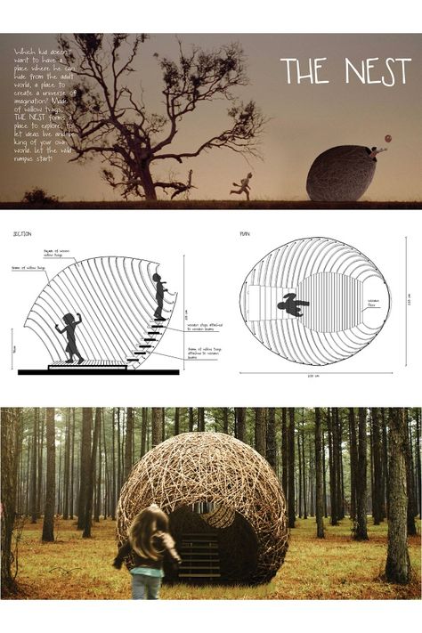 Daniek Reijnders and Joeri Sowka The Nest Backyard Simple, Biomimicry Architecture, Life Of An Architect, Playhouse Design, Kids Backyard, Landscape Design Drawings, Brick Cladding, Pavilion Design, Genius Loci