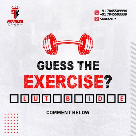 Guess the exercise 🤔

Comment below 💬

Address: Bharthi Workshop, 2nd floor, kolekalyan village, opp. Mc.donald / Burger King, CST Road, above Audi Service center, Kalina, Santacruz East, Mumbai, Maharashtra 400098

For more details
Join Now - 7045503339 / 7045509994
.
. Promotion Ideas, Gym Poster, Food Template, Fitness Design, Personal Fitness, Gymnastics Workout, Fitness Coach, Workout Fitness, Fitness Lifestyle