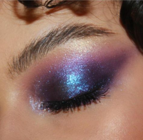 Midnights Make Up Look, Midnights Inspired Make Up, Taylor Swift Midnights Makeup, Dark Purple Eye Makeup, Navy Blue Sparkly Eye Makeup, Night Sky Makeup, Purple Chrome Eyeshadow, Dark Purple Makeup Looks, Blue And Purple Eyeshadow