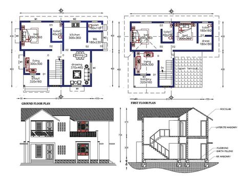 Plans And Sections Architecture, Section And Elevation Drawings, Elevation 2d Drawing, Sectional Elevation Interior, Plan Elevation Section Of House, Plan Section Elevation Drawings, Residential Building Elevation, Arch Plan, Sectional Elevation