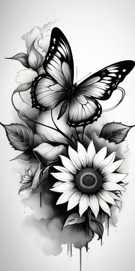 Sunflowers Tattoo Design, Moths Tattoo, Sunflowers Tattoo, Sunflower Tattoo Sleeve, Arm Sleeve Tattoos For Women, Flower Tattoo Drawings, Mommy Tattoos, Dope Tattoos For Women, Floral Tattoo Design