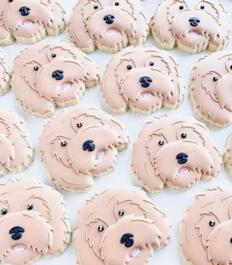 Puppy Cookies, Boston Terrior, Golden Doodle Dog, Sugar Cookie Designs, Dog Cakes, Cookie Time, Dog Birthday Party, Cookie Party, Golden Doodle