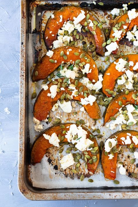 Maple Roast Pumpkin Pumpkin Wedges Recipes, Oven Baked Roast, Roasted Pumpkin Recipes, Veg Meals, Fall Veggies, Autumn Side Dishes, Pumpkin Salad, Creamy Feta, Pumpkin Dishes