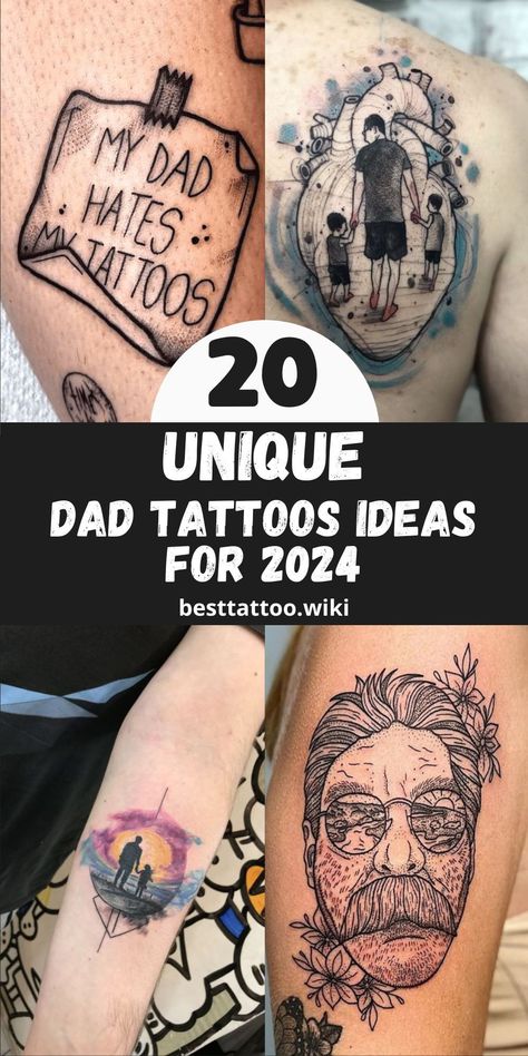 Honor the cherished memories and enduring love for your father with our collection of creative dad tattoos. Each design is a unique tribute to the special bond between fathers and their children, capturing the essence of love and family. From small, meaningful tattoos to intricate designs, find inspiration for your own heartfelt tribute to your dad's legacy. Dad Tattoos For Men, Dedication Tattoos, Haircuts For Balding Men, Husband Tattoo, Pride Tattoo, Unique Tattoo Ideas, Parent Tattoos, Small Couple Tattoos, Love And Family