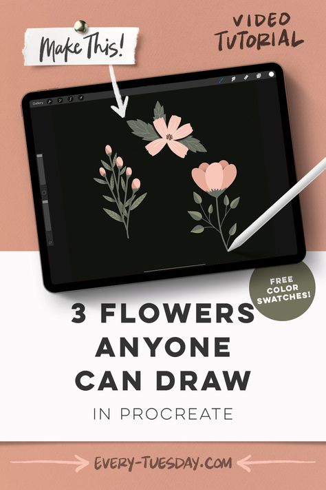 Free Procreate Tutorial, Procreate How To Draw, Procreate Practice Drawing, Procreate Flowers Tutorial, Beginner Procreate Ideas, Ipad Drawing Ideas Easy, Cute Procreate Drawings, Procreate Drawing Tutorials, Procreate Course