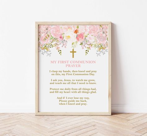 Excited to share the latest addition to my #etsy shop: First Holy Communion Prayer, Girl Communion Prayer, Communion Decoration, Pink and Gold, Floral Watercolor, Instant Download, FC04 https://etsy.me/3L4KBJz #firstcommunion #printablesign #firstcommunionsign #1stcomm Prayer Girl, Communion Prayer, Boys First Communion, Printable Place Cards, First Communion Decorations, Communion Decorations, First Communion Party, Communion Party, Cute Banners