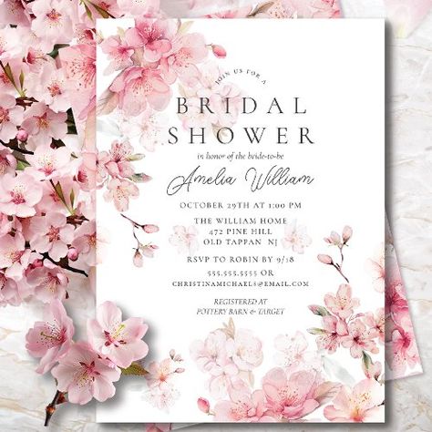 $2.65 | Cherry Blossom Delight Bridal Shower Invitation | Bridal Shower Invitations | pink cherry blossoms, bridal shower, modern floral bridal shower, elegant bridal shower, spring cherry blossom bridal shower, botanical, floral, sakura, cherry blossom flowers, watercolor Cherry Blossom Bridal Shower Theme, Cherry Blossom Wedding Decor, Cape Wedding, Bridal Shower Planning, Cherry Blossom Wedding, Cape Wedding Dress, Elegant Bridal Shower, Floral Bridal Shower Invitations, Pink Floral Pattern