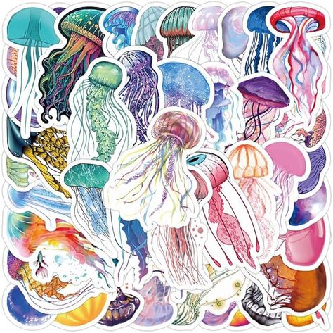 Cartoon Sea Animals, Colorful Jellyfish, Mermaid Sticker, Luggage Stickers, Birthday Party Stickers, Stickers For Kids, Skateboard Stickers, Graffiti Cartoons, Cute Mermaid