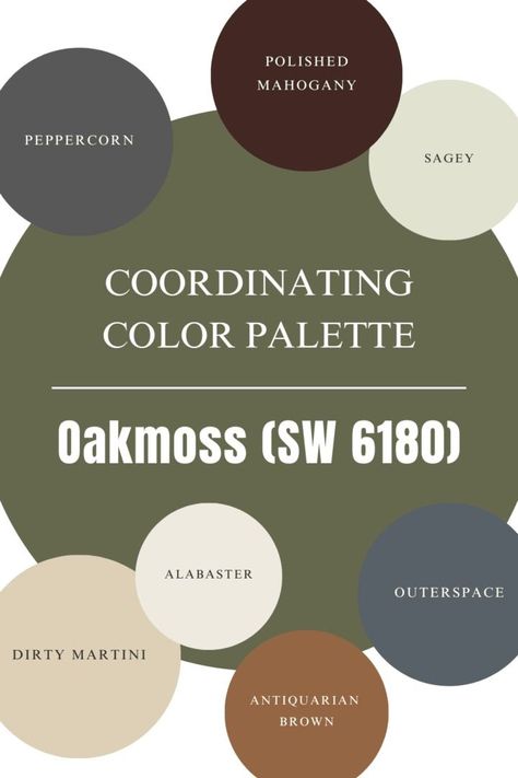 Sherwin Williams Oakmoss - the perfect earthy green paint color for your home. Check out the complete paint color review! Sherwin Williams Oakmoss Exterior, Sherwin Williams Oak Moss Paint, Oakmoss Sherwin Williams Cabinets, Sw Oakmoss Paint, Parisian Patina Sherwin Williams, Sw Oakmoss, Oak Moss Sherwin Williams, Oakmoss Sherwin Williams, Sherwin Williams Oakmoss