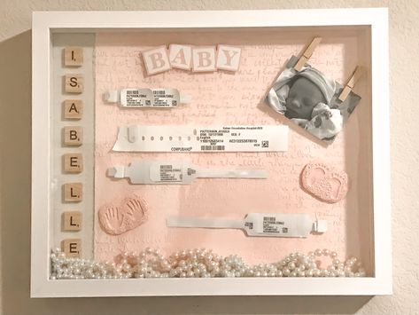 Baby Girl Keepsake Ideas, Newborn Shadow Box Girl, Shadow Box Baby Girl, Newborn Frame Ideas, Baby Shadow Box Girl, Newborn Shadow Box Ideas, Newborn Keepsake Ideas, Baby Shadow Box Ideas, Newborn Frame