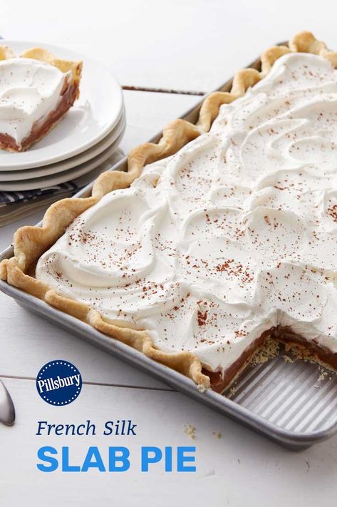 Make pie night memorable with this slab that serves a crowd! Decadent chocolate filling and whipped topping make for a delicious dessert everyone will adore. Pie Night, Chocolate Slabs, Chocolate Pie Recipes, Slab Pie, Thanksgiving Food Desserts, Chocolate Pie, Desserts For A Crowd, French Silk, Chocolate Dessert Recipes