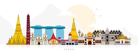 Asean buildings illustration | Free Vector #Freepik #freevector #illustration #buildings #asian #asean Buildings Illustration, Laduree Macarons, Songkran Festival, Infographic Map, Famous Castles, Building Illustration, Architecture Landmark, Illustrated Map, Ancient Architecture