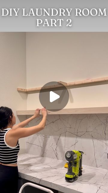 Leyla | DIY & Home Decor on Instagram: "DIY LAUNDRY ROOM: Progress Pt. 2. You didn’t think I was going to stop with the marble laminate for just the countertop, did you? 😉   We’re taking this stunning laminate all the way up as the backsplash, too @formicagroup   Now I just need to decide on a stain color for the shelves, and hardware for the cabinet fronts and hoping to get this wrapped up next week! . . . #laminatecounterops #formica #formicalivingimpressions #diylaundryroom #2024LivingImpressions" Formica Countertops And Backsplash, Countertop Wrapping, Laundry Room Backsplash, Marble Laminate, Diy Laundry Room, Formica Laminate, Formica Countertops, Cabinet Fronts, Laminate Sheets