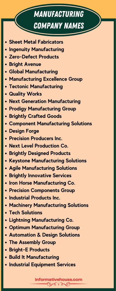 Maximizing Efficiency with Manufacturing Company Names! -InformativeHouse Cottage Industry Business Ideas, Unique Company Names, Unique Business Names, Name Boards, Creative Names, Name Inspiration, Unique Names, Starting Your Own Business, Metal Fabrication