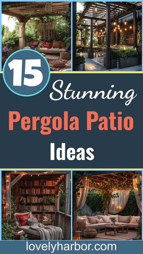 15 Stunning Pergola Patio Ideas You’ll Fall In Love With Pergola Courtyard Ideas, Metal Pergola Patio Ideas, Pergola Decorating Ideas, Outdoor Pergola Ideas, Covered Pergola Patio, Large Pergola, Pergola Patio Ideas, Porch Enclosures, House Patio