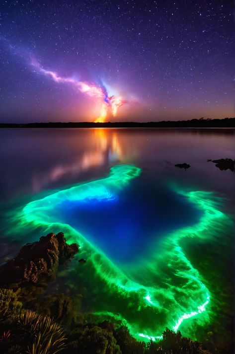 Bioluminescent waves light up the Gippsland Lakes, creating a magical spectacle. #bioluminescence #GippslandLakes #Australia Bioluminescence Beach, Breathtaking Beauty, Travel Nature, Natural Phenomena, Blue Waves, Night Photography, Ocean Waves, Nature Beauty, Night Light