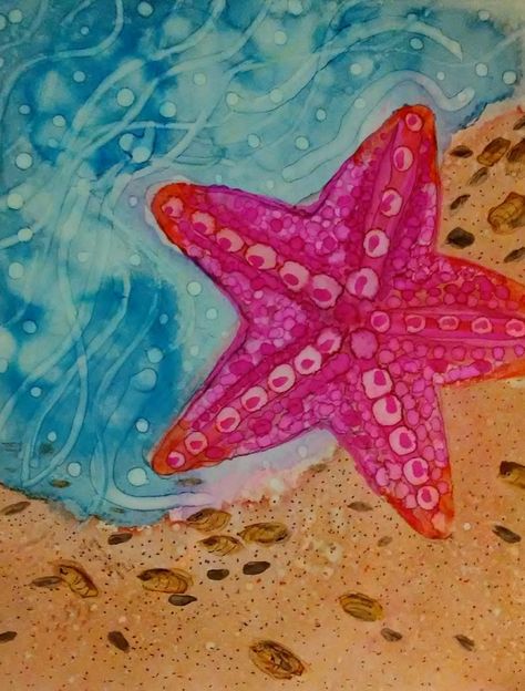 Starfish...Dodo D. Zine FB Starfish Art For Kids, Star Fish Painting, Sea Organisms, Watercolor Starfish, Starfish Painting, Broken Glass Crafts, Mermaid Bachelorette, Starfish Art, Beachy Art