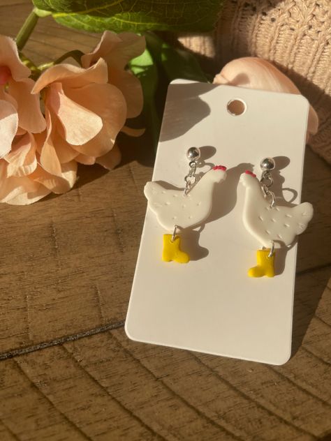 Goose Clay Earrings, Boot Clay Earrings, Polymer Clay Chicken Earrings, Duck Clay Earrings, Cowboy Boot Polymer Clay Earrings, Chicken Earrings Clay, Polymer Clay Jewelry, Polymer Clay Earrings, Clay Jewelry