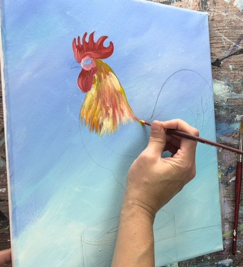 How To Paint A Chicken Step By Step, How To Paint A Rooster With Acrylics, Hen Painting Chicken Art, Paintings Of Roosters Acrylics, Rooster Painting Acrylic Easy Tutorial, Painted Roosters On Wood, Painted Chickens On Wood, Paintings Of Chickens And Roosters, Drawing A Rooster