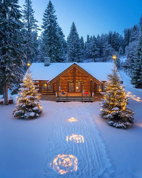 A beautifully designed log cabin surrounded by tall pine trees, perfect for relaxation. Log Cabin Honeymoon, Christmas Log Cabin, Cozy Winter Cabin, Luxury Log Cabins, Christmas Log, Log Cabin Designs, Secluded Cabin, Snow Covered Trees, Winter Cabin