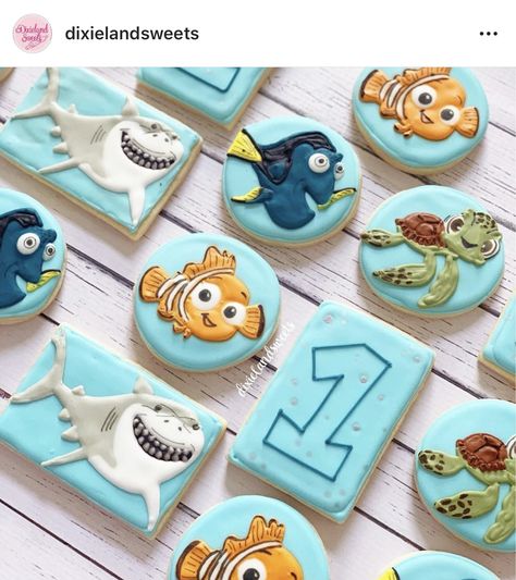 Finding Nemo Birthday Cookies, Finding Nemo Cookies Decorated, Finding Nemo Cookies, Nemo Cookies, Finding Nemo Birthday, First Birthday Cookies, Nemo Birthday, Cookie Business, Dog Cookies