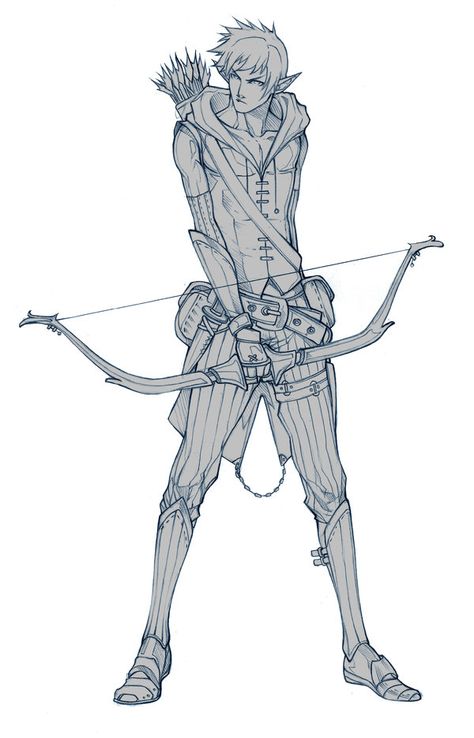 Archer Pose, Archer Characters, Character Design Challenge, Bow And Arrow, Character Sketches, Wow Art, Character Design Male, Character Sketch, Character Design References