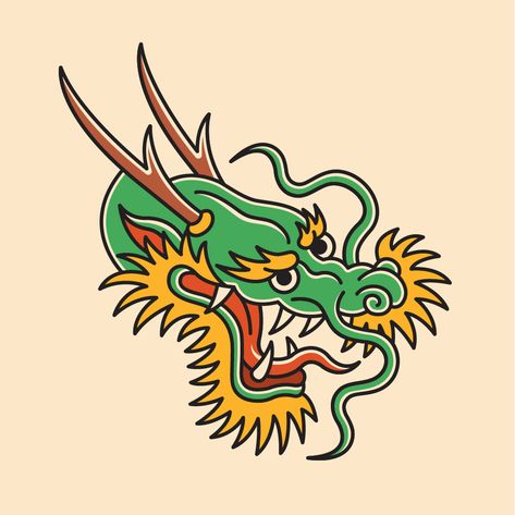 Embrace the mythical with our fierce dragon head tattoo design! 🐉 Unleash your inner fire and strength with this FREE vector illustration from VectorPortal. 🔥 #DragonTattoo #VectorArt #InkInspiration #VectorPortal Dragon Tattoo Illustration, Naydra Dragon, Japanese Dragon Illustration, Dragon Flash Tattoo, Traditional Dragon, Dragon Heads, American Traditional Dragon, Dragon Tattoo Traditional, American Traditional Dragon Tattoo