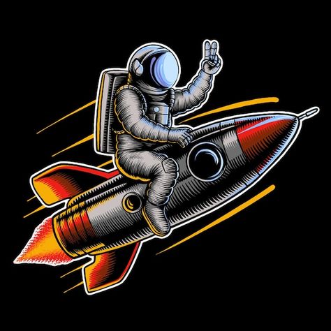 Vector vector astrounaut riding rocket i... | Premium Vector #Freepik #vector Astronaut Riding A Rocket, Astronaut Vector, Rocket Illustration, Rocket Ride, Astronaut Illustration, Astronaut Tattoo, Rocket Design, Poster Inspiration, Urban Nature