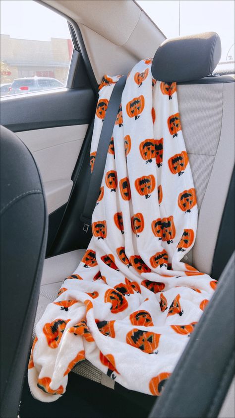 Target Pumpkin Blanket, Pumpkin Blanket Aesthetic, Fall Car Interior Decor, Car Fall Decor, Car Blanket Aesthetic, Halloween Car Decorations Interior, Fall Target Finds, Fall Car Decorations Interior, Fall Car Decor