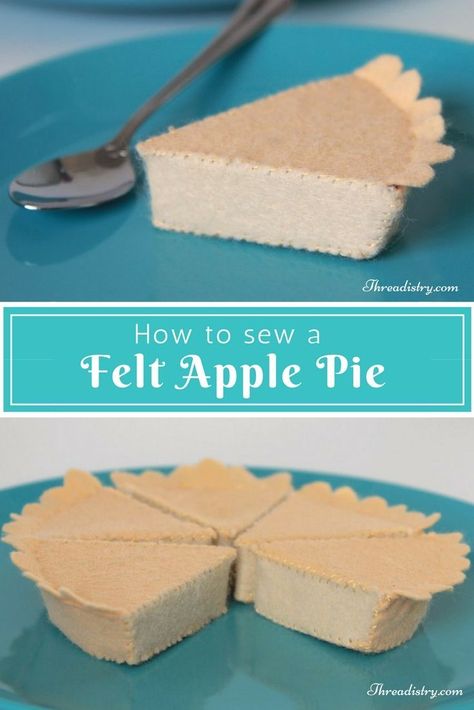 How to sew a felt apple pie. A great addition to the play food collection. I made mine for my daughter's basket for her Little Red Riding Hood costume. So easy! | DIY sewing tutorial | Threadistry Felt Apple Pie, Diy Felt Play Food, Felt Pie, Felted Food, Felt Apple, Little Red Riding Hood Costume, Sewing Felt, Felt Food Diy, Felt Food Patterns