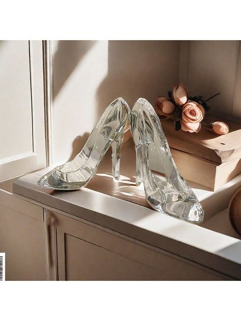 1pc Acrylic  Glass Slipper Birthday Gift Home Decoration Crafts High Heels Wedding Figurines Miniature Decorations Party Supplies DecorationI discovered amazing products on SHEIN.com, come check them out! Prom Shoes Clear, Glass Heels Cinderella, Glass High Heels, Acrylic Heels, Miniature Decorations, Glass Heels, Glass Shoes, Heels Wedding, Wedding Party Supplies