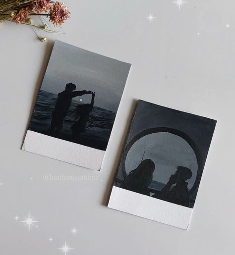 Couple Polaroid Painting, Painting Ideas For Couples Easy, Couple Silhouette Painting, Couple Acrylic Painting, Couple Polaroid, Polaroid Painting, Couples Canvas Painting, Couples Canvas, Couple Painting