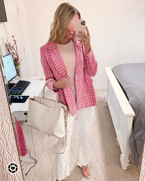 Pink Gingham Blazer Outfit, Checkered Blazer Outfit, Suits For Women Prom, Checkered Blazer, Trouser Outfit, Pink Blazer, Interview Outfit, Pink Gingham, Blazer Outfits