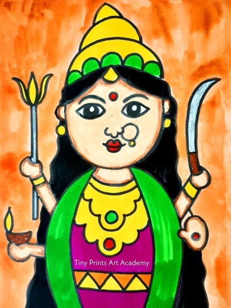 Navratri Drawing For Kids, Navratri Drawing Ideas, Durga Mata Drawing, Goddess Drawings, Navratri Drawing, Mata Drawing, Navratri Pictures, Basic Drawings, Drawing Pictures For Kids