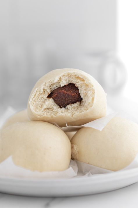 Steamed Buns (hongdou bao, dousha bao) Red Bean Bun, Bao Buns, Red Bean Paste, Types Of Flour, Red Bean, Bun Recipe, Steamed Buns, Dough Balls, Bean Paste