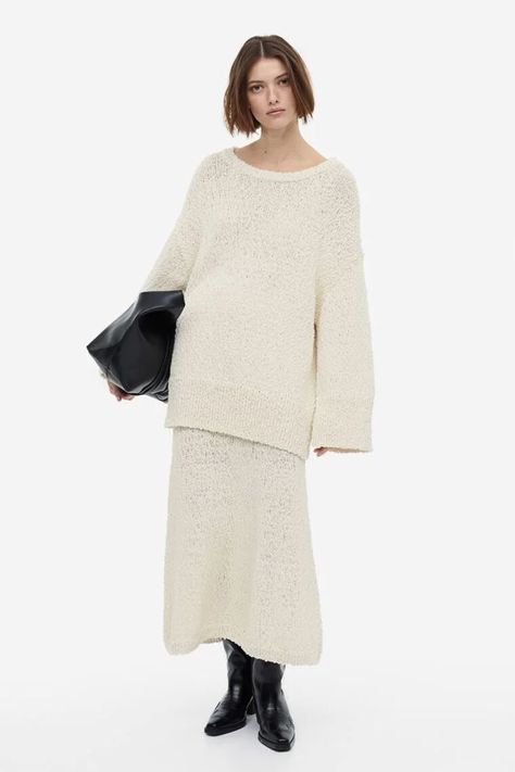 The Round Up: Knitted Skirt Sets | SheerLuxe Midi Skirt Outfit 2023, Knitted Midi Skirt Outfit, Skirt Outfit 2023, Knitted Midi Skirt, Spring Wardrobe Essentials, Outfit 2023, Midi Skirt Outfit, Calf Length Skirts, Maxi Skirt Outfits