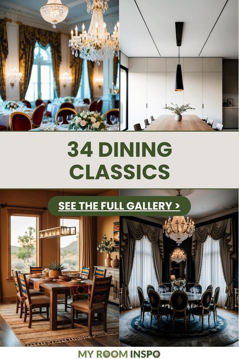 A visually appealing pin featuring 4 images showcasing 34 classic dining room ideas that combine style and comfort. Explore timeless decorations, elegant table settings, and trendy designs to transform your space. Dining Room Sets Traditional, Traditional Dining Room Design, Formal Dining Room Decor Ideas, Dining Room Design Traditional, Modern Elegant Dining Room Luxury, Kitchen New Classic, Dining Room Inspiration Traditional, Neo Classic Dining Room, Craftsman Dining Room Ideas