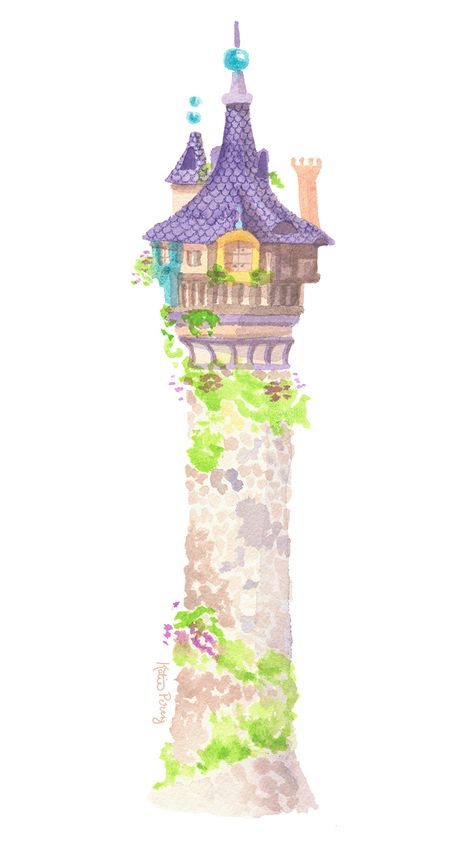 Rapunzel's Tower Rapunzel Tower Drawing, Rapunzel Watercolor, Rapunzel Castle, Rapunzel's Tower, Rapunzel Birthday Cake, Tangled Tower, Rapunzel Tower, Tangled Birthday Party, Rapunzel Birthday Party