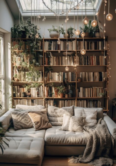 Boho Library Room, Nerd Living Room, Light Academia Interior Design, Light Academia Living Room, Dark Academia Living Room, Academia House, Granger Aesthetic, 1940s House, Hermione Granger Aesthetic