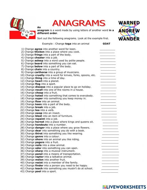 Anagrams Worksheet, Anagram Words, English Games, Forgot My Password, Word Puzzles, Word Games, School Subjects, Work Ideas, Online Workouts