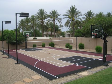 40' x 70' Full Court Full Court Basketball Backyard, Sport Courts Outdoor, Outdoor Basketball Court Aesthetic, Basketball Court Outdoor, Basketball Court Design, Tennis Court Backyard, Outdoor Sports Court, Backyard Court, Sports Facility Architecture